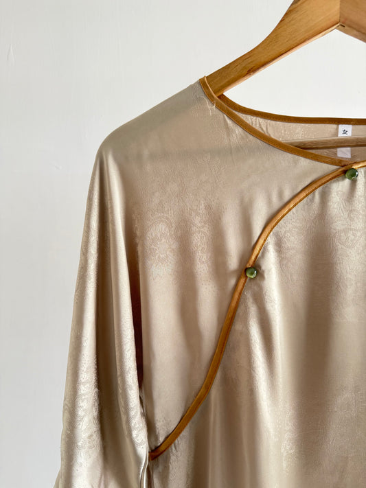 Beige silk brocade top