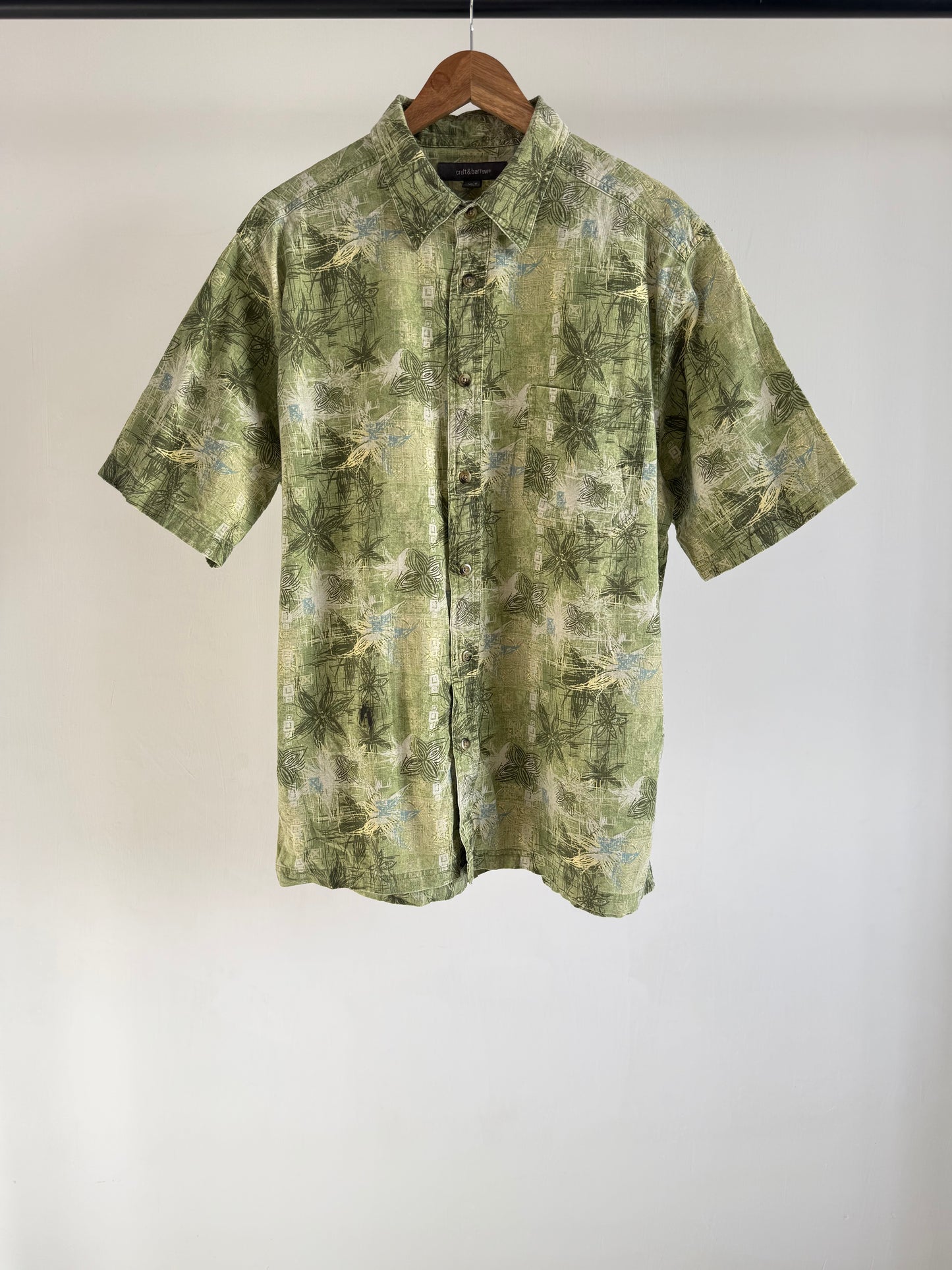 Vintage Olive Abstract Print Shirt