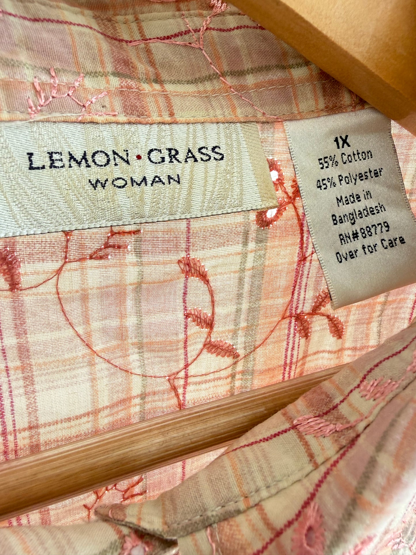 Peach Embroidered Checkered Shirt