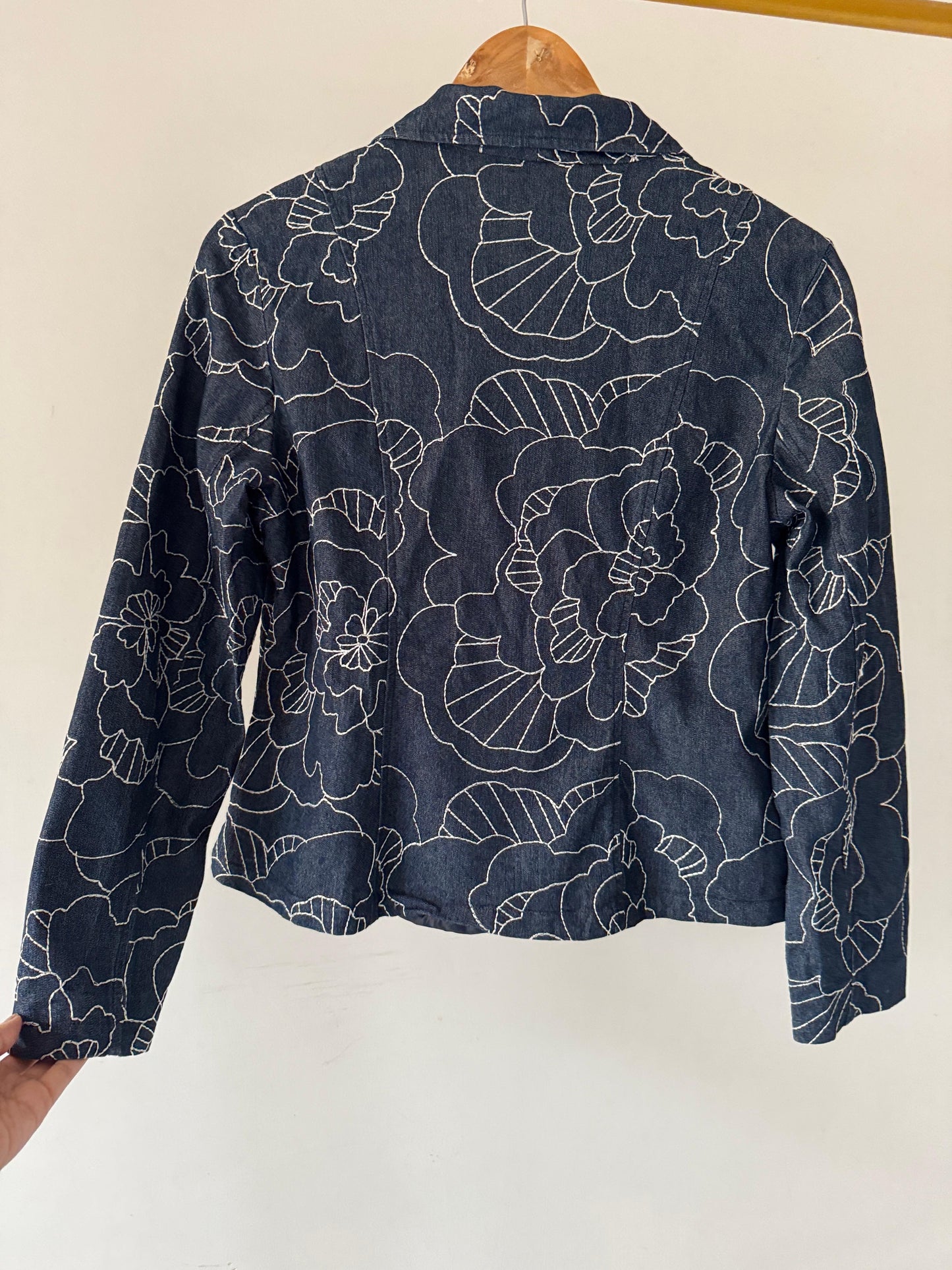 Embroidered denim blazer