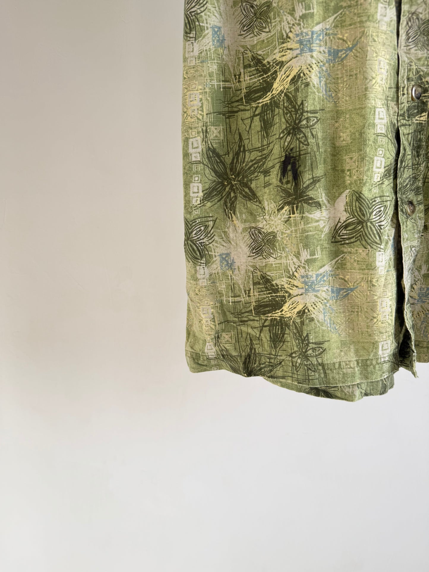 Vintage Olive Abstract Print Shirt