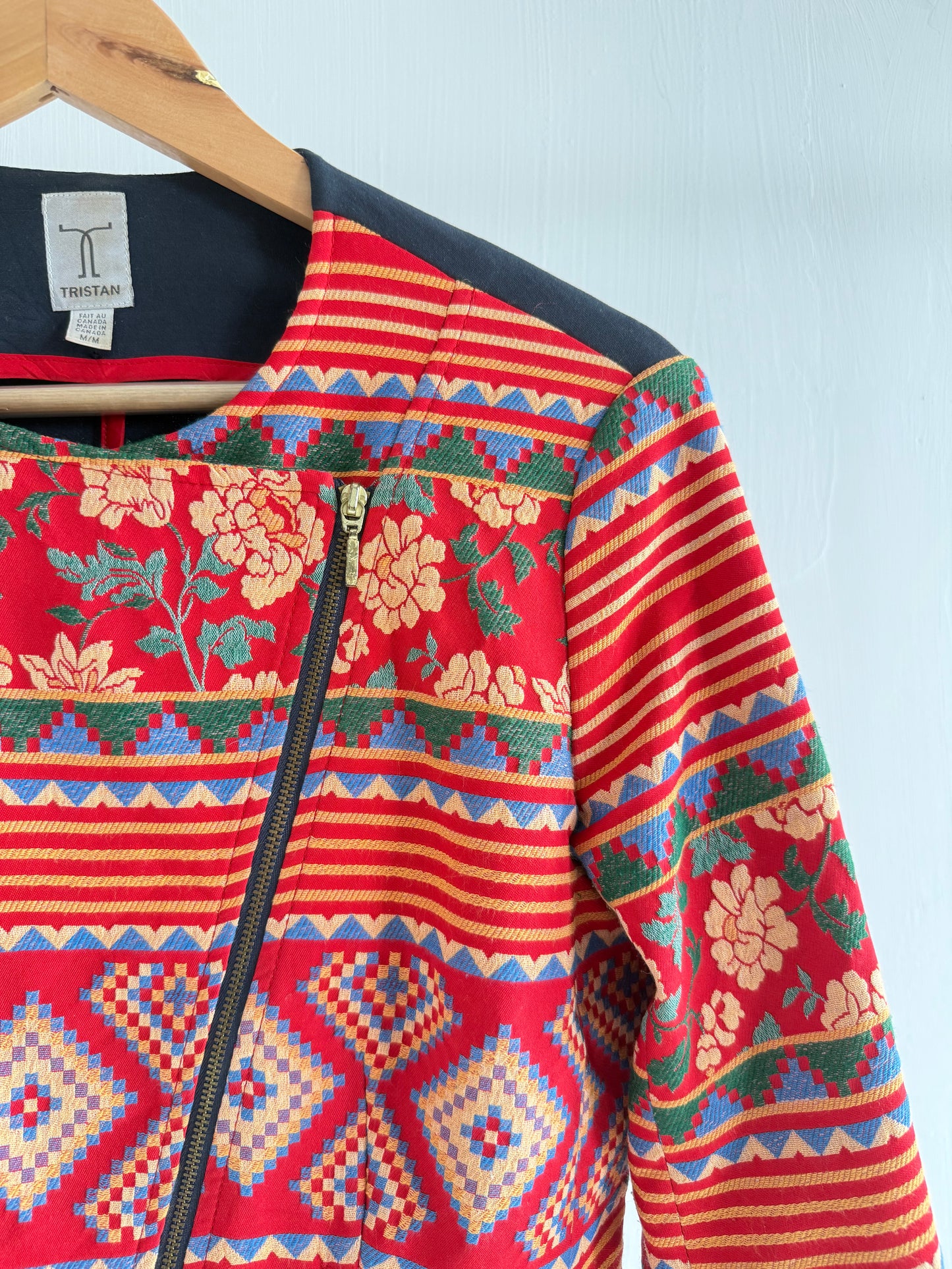 Red Embroidered Zipper Jacket