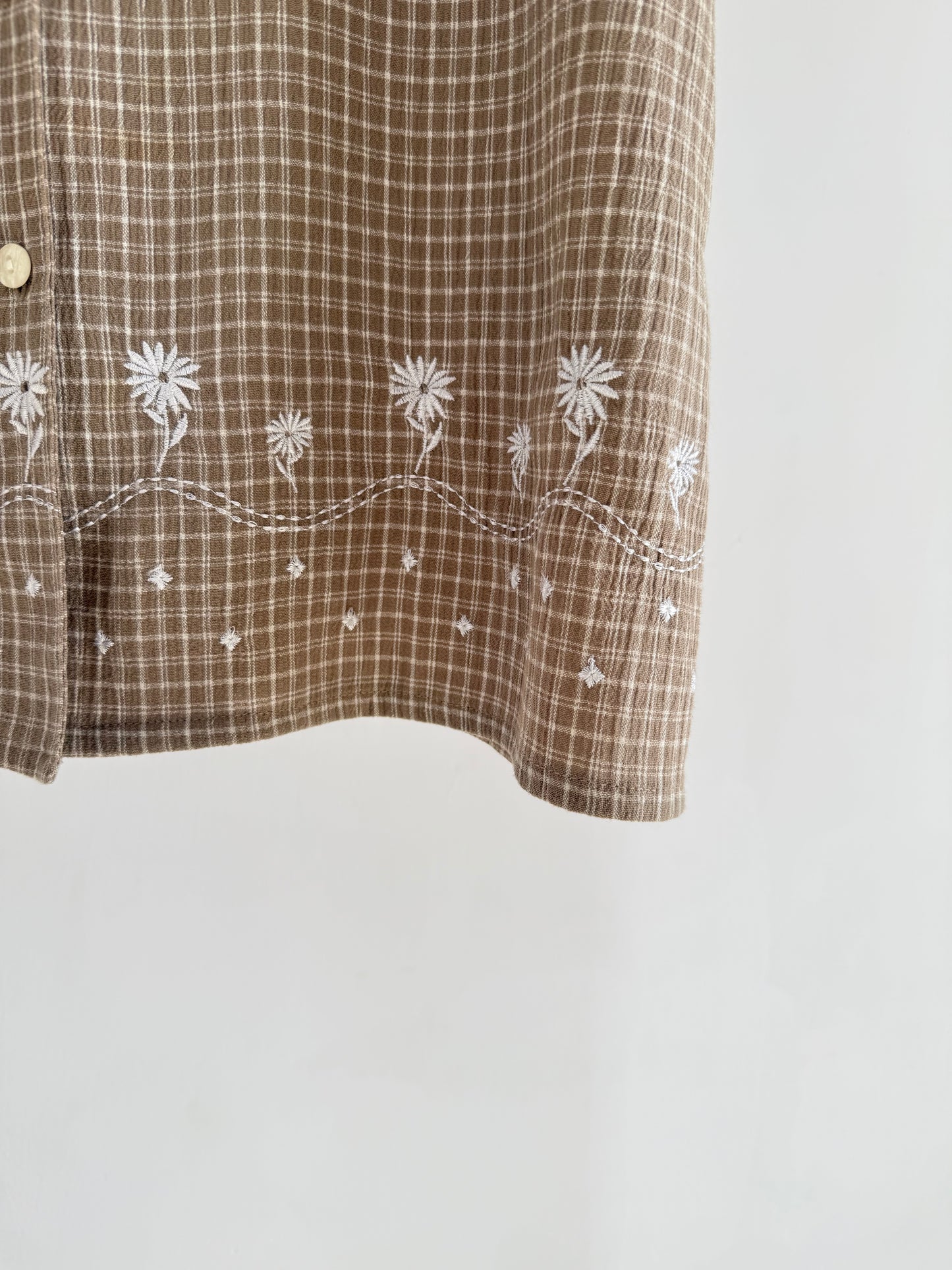 Brown Floral Embroidered Shirt