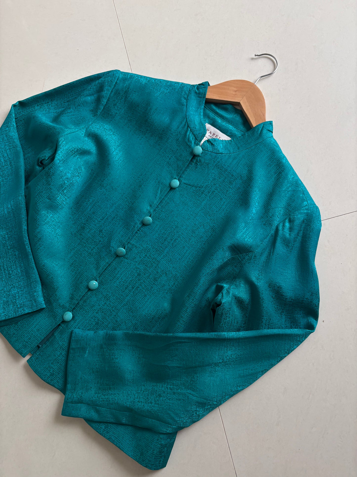 Teal blue silk blazer