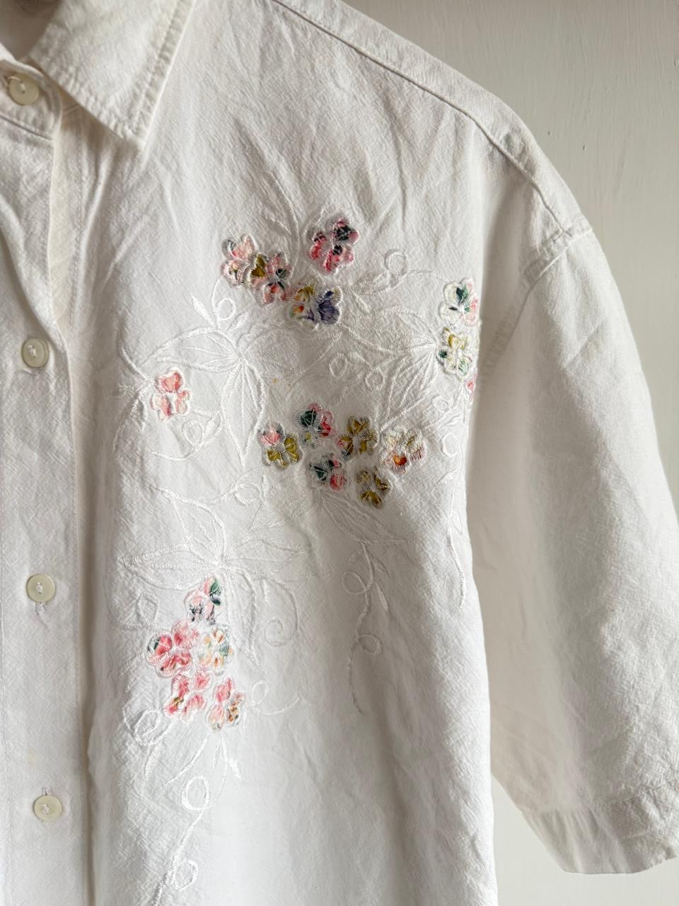 White Floral Embroidered Shirt