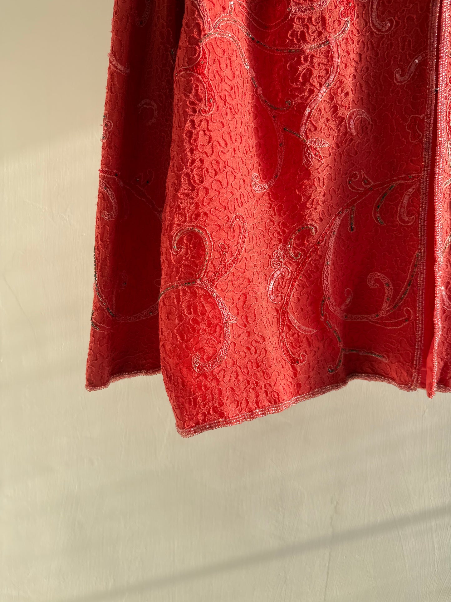 Vintage Red Textured Kimono Jacket