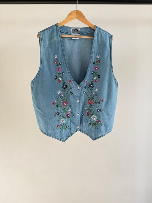 Denim Floral Vest