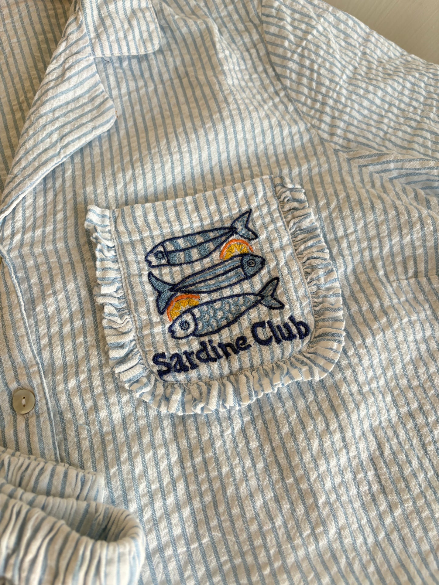 Sardine blue pinstriped nightsuit