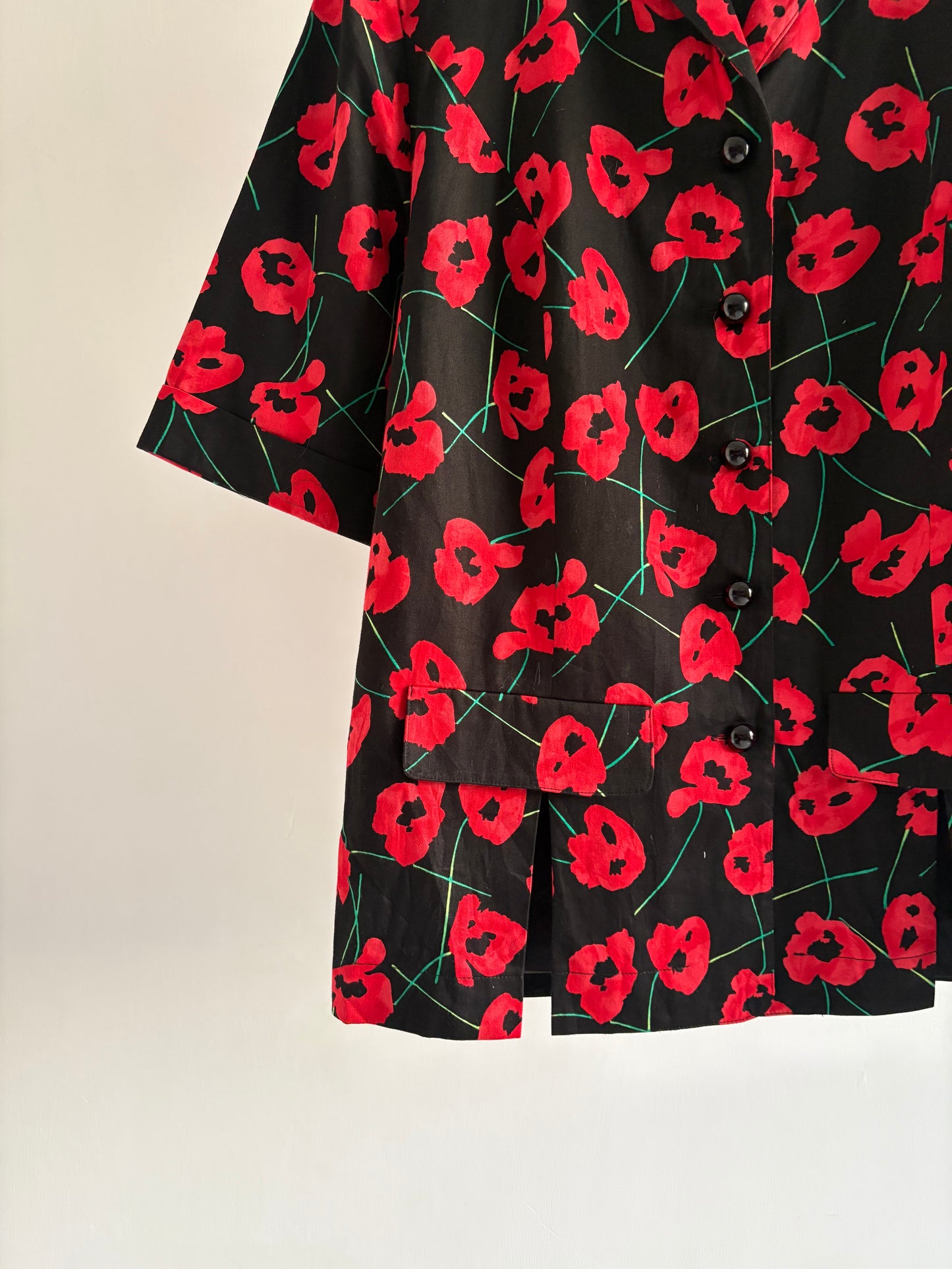 Red & Black Floral Half Sleeve Blazer