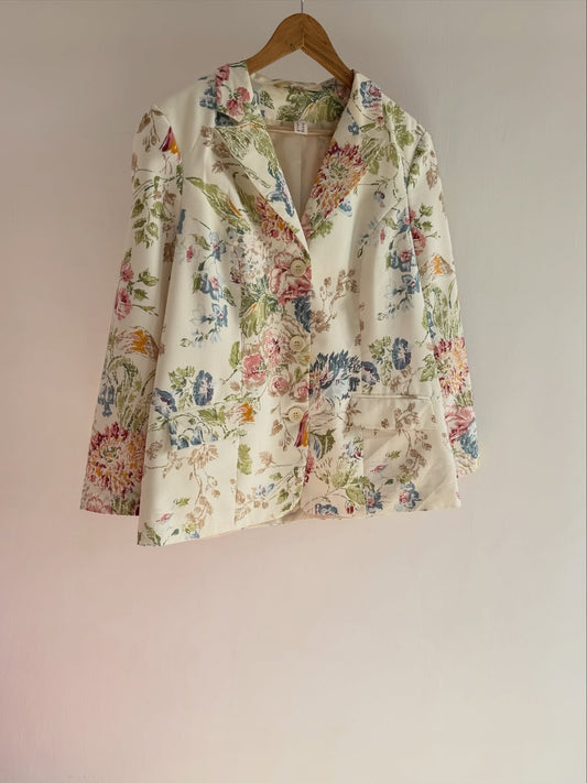 Beige Floral Printed Blazer